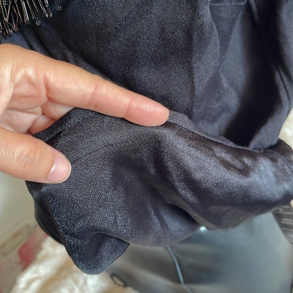 BB Dekota black top blouse with beaded tassels NWOT silky soft inside western - Picture 10 of 10